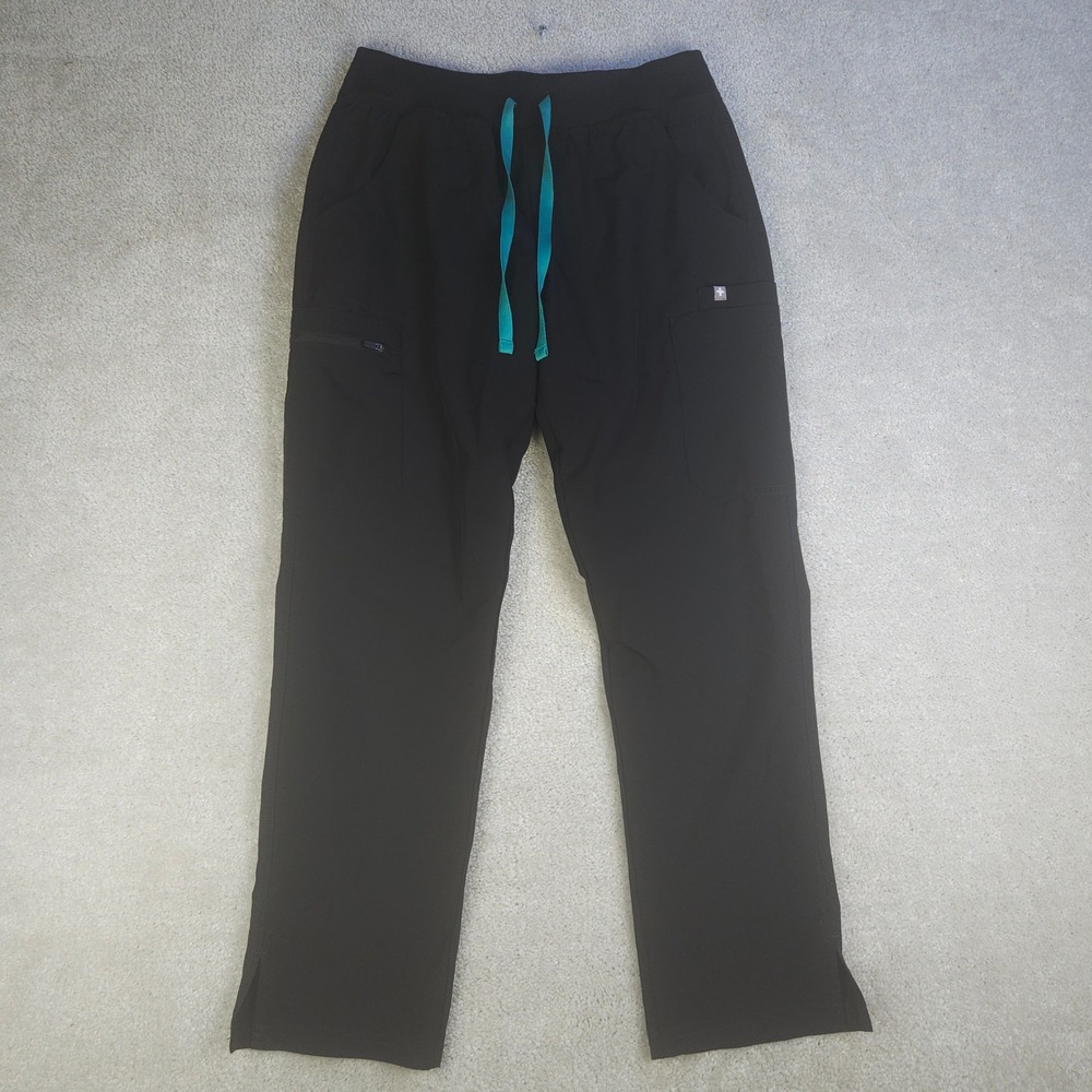 FIGS Yola Mesh Lined Scrub Pants Womens S Petite Black Technical Cargo